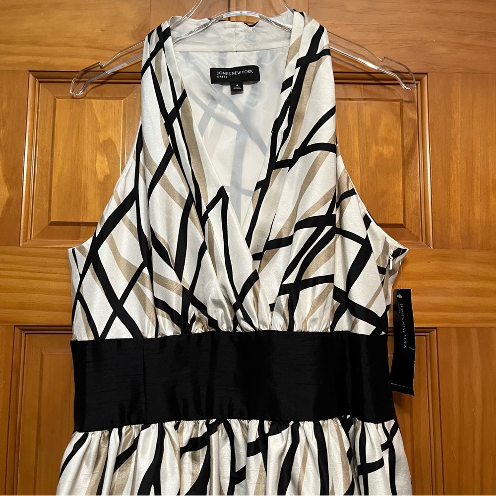 Jones New York Halter A-line Dress Size 8 Womans White/Black/Tan Sleeveless NWT - Picture 3 of 9